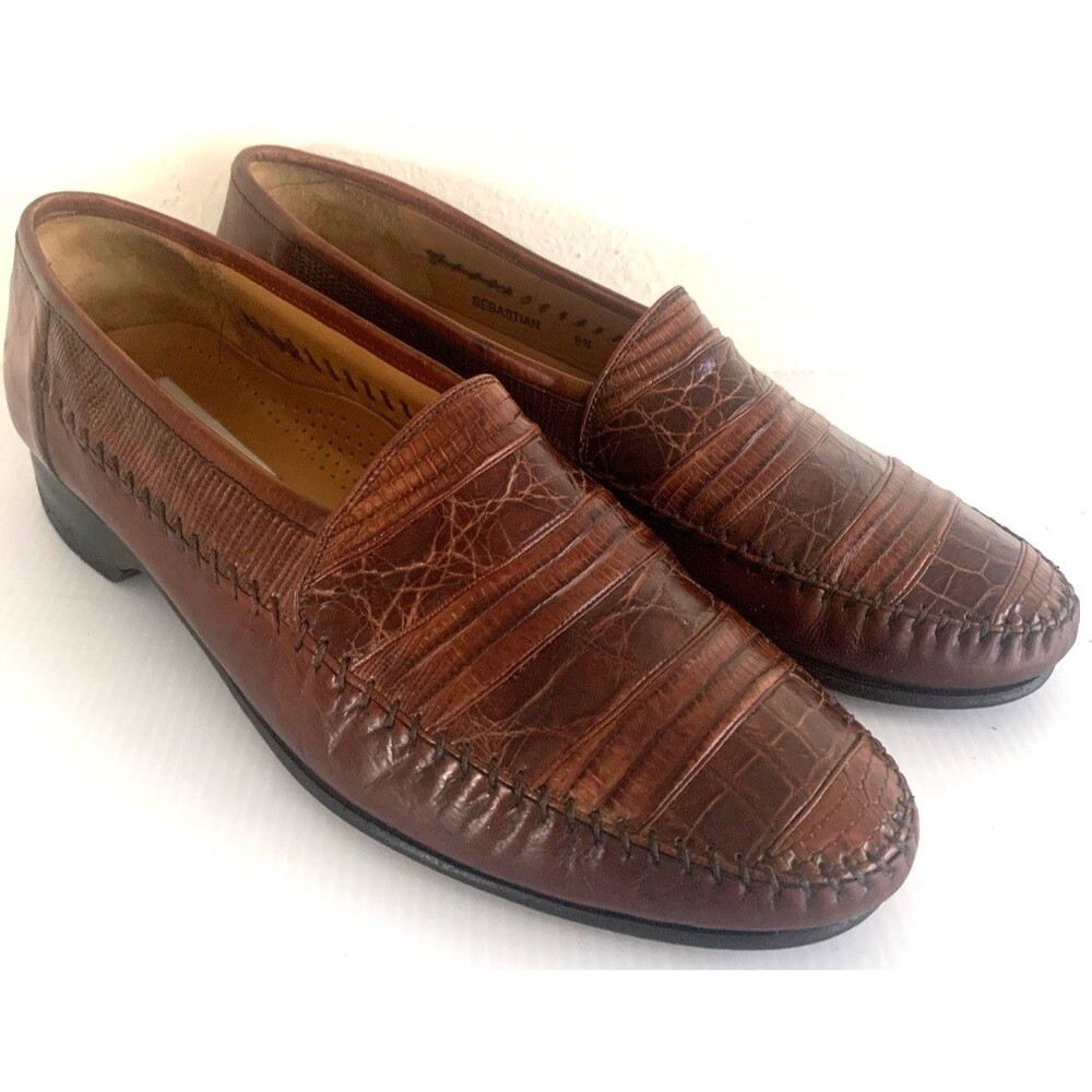 Mezlan Sebastian Men's 8.5M Genuine Lizard Loafers Brown Leather Made in Spain